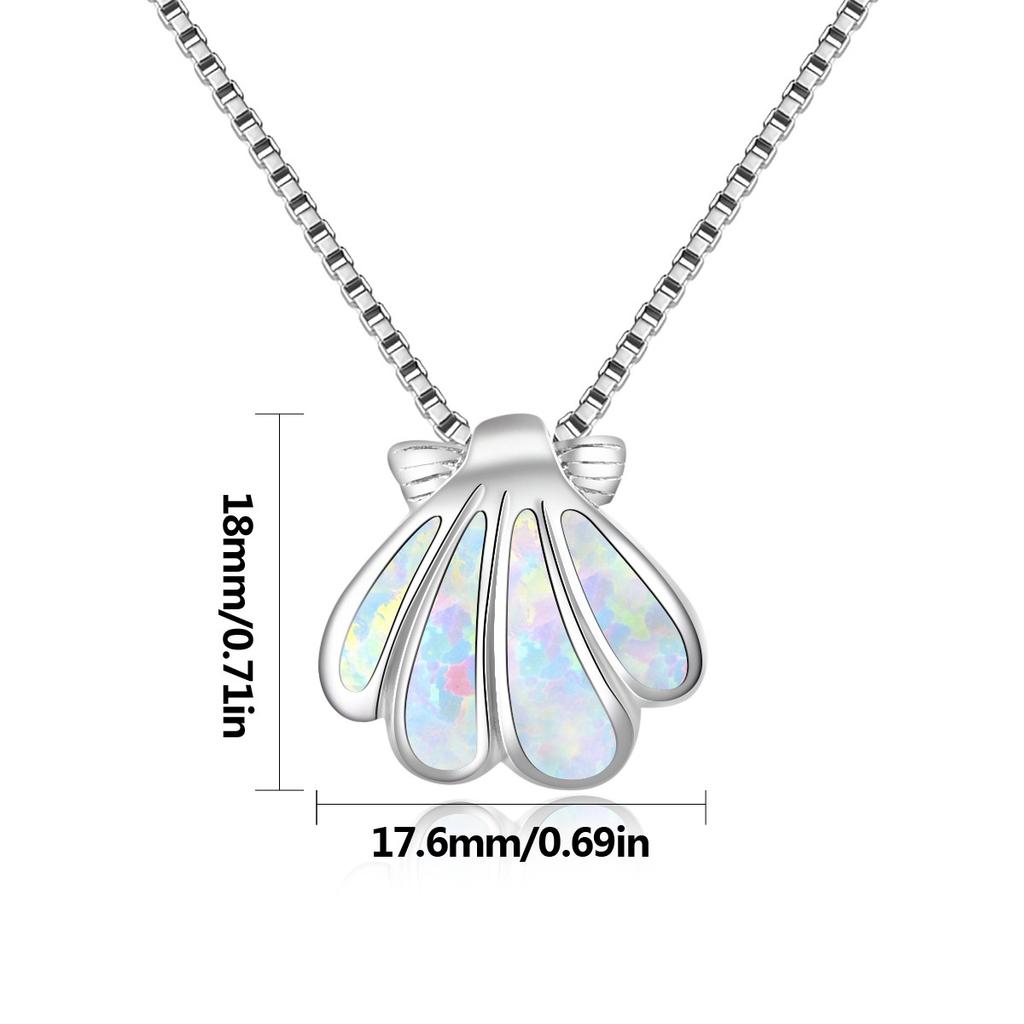 New Christian European American Fashion Accessories White Opal Copper Necklace Scallop Pendant Sweater Chain Silver Plated