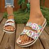 22 summer new round head Boken flat-bottomed slippers retro printing beach buckle sandals large size