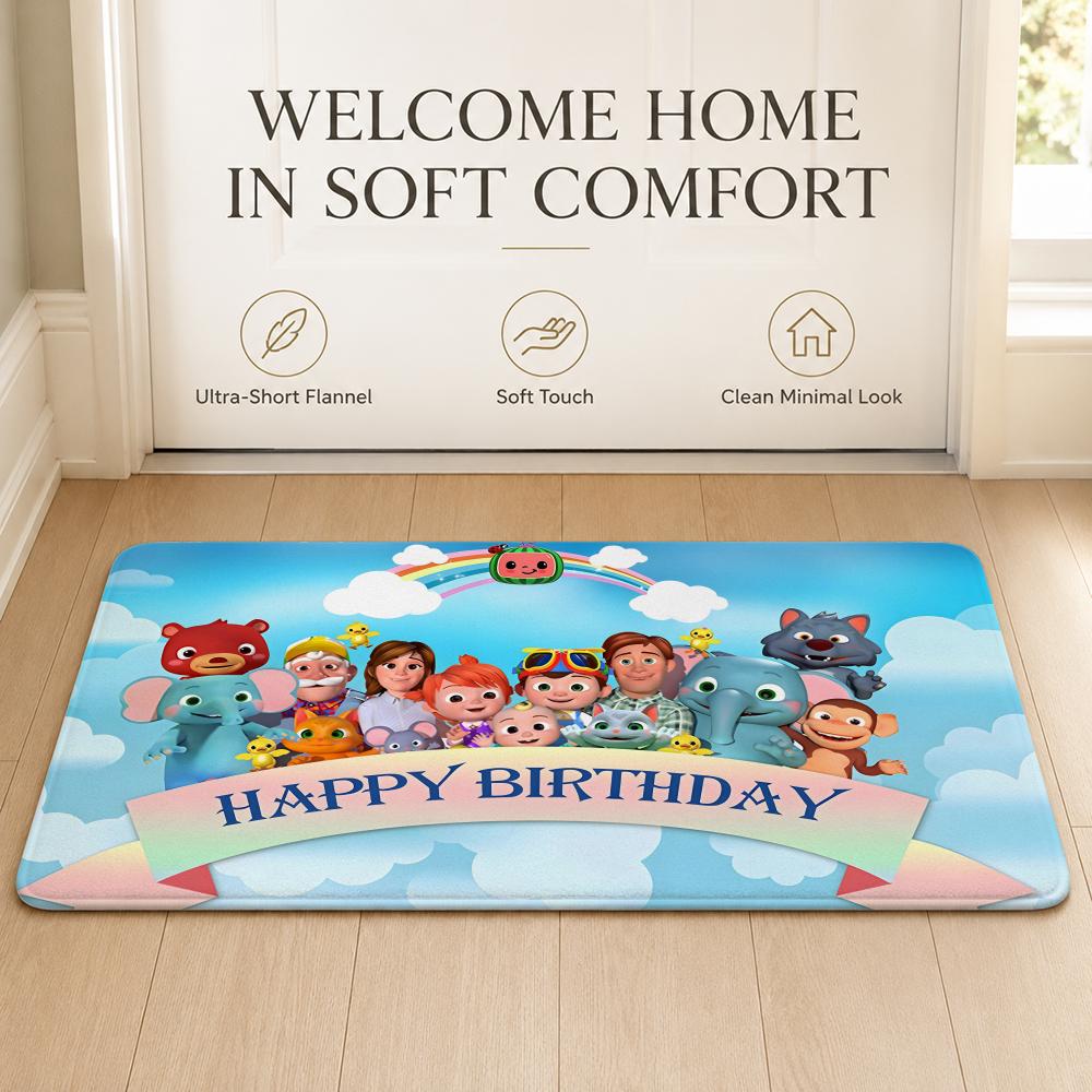 Cute C-CoComelon Floor Mat Cozy Minimalist Flannel Area Rug Anti-Slip Washable Bedroom Living Room Decor