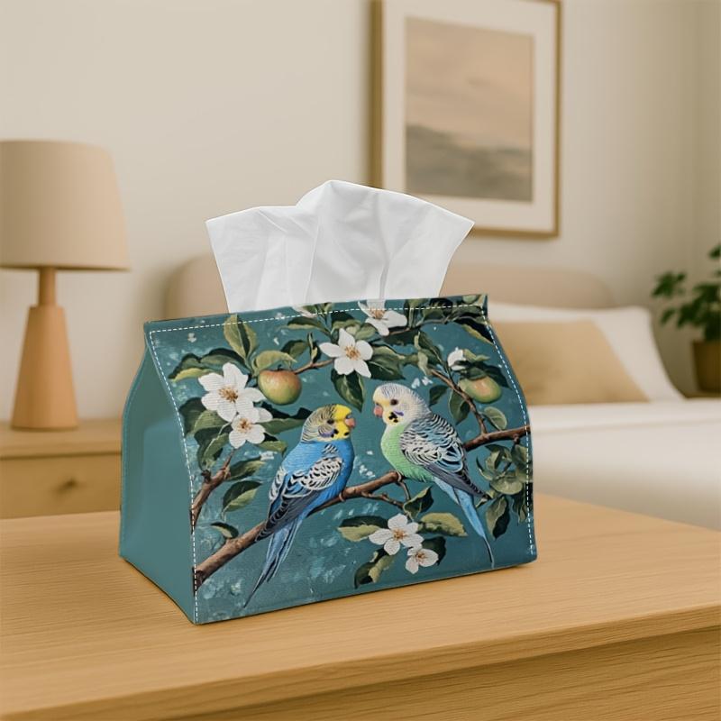 1pc Modern Bird & Flower Tissue Holder - Rectangular Table Decor with Nature Branch, Suitable for Living Room, Kitchen, Picnic - Elegant Bird-Themed H