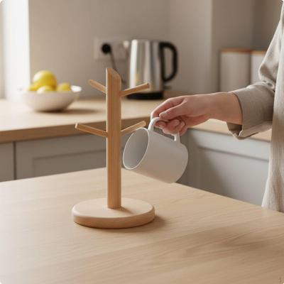 Support à tasses de cuisine en bois Arbre à tasses en bois Support multifonctionnel pour café, Commode Hêtre