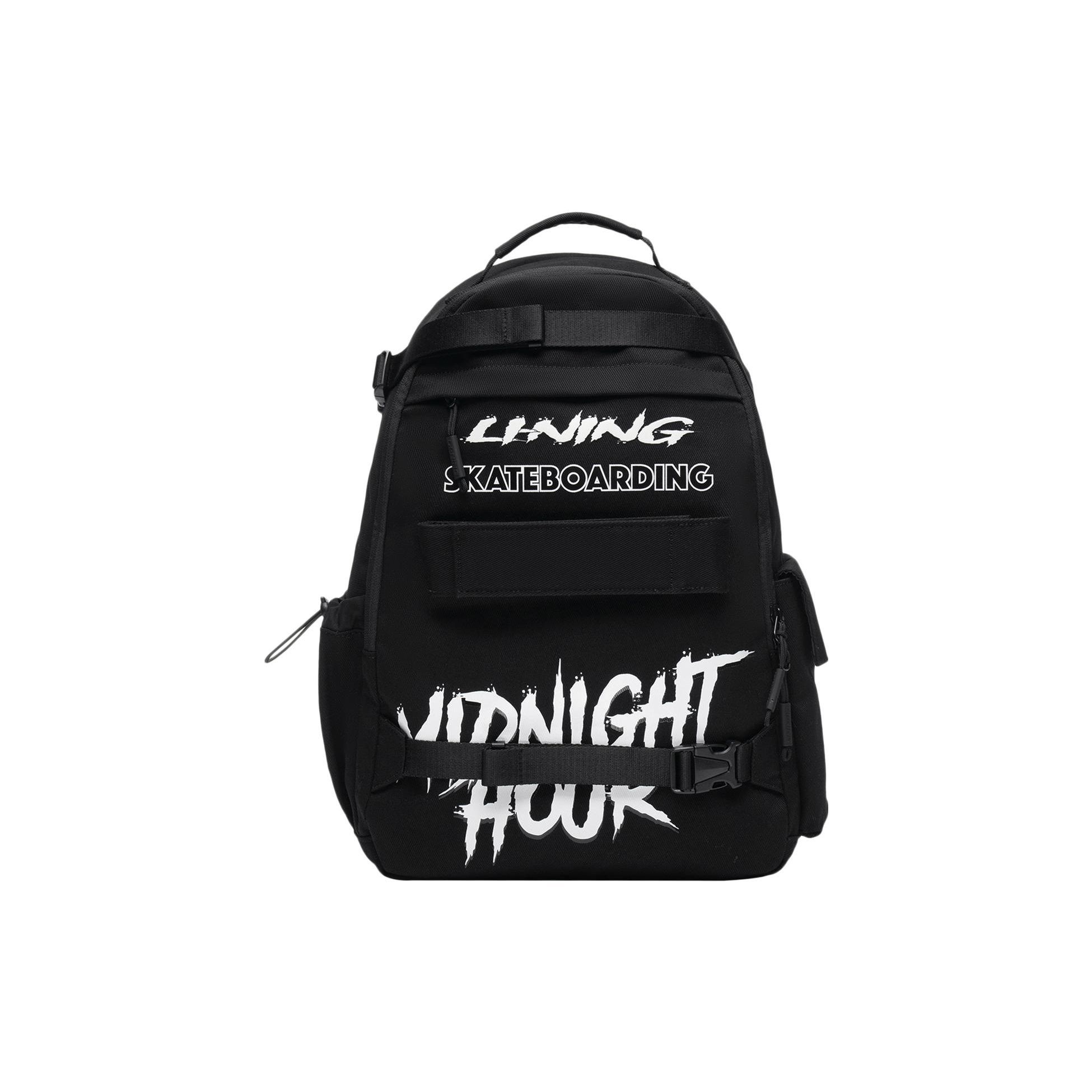 Li-Ning Skateboard Series Zipper Large Print Cotton Backpack Unisex Backpack Black ABSS051-1 Black