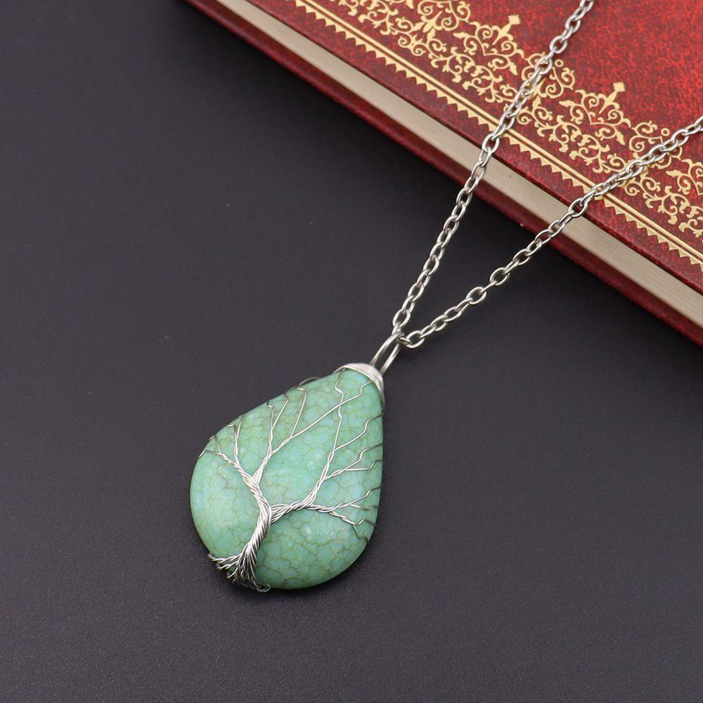 Vintage Handmade Copper Wire Water Drop Necklace Pendant With Wave Pattern For Women