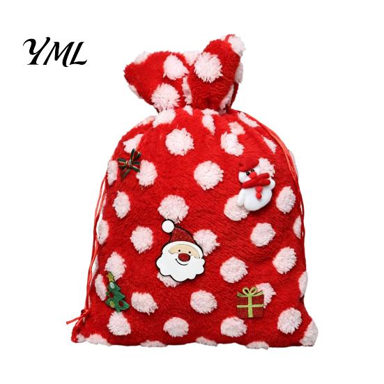 Fluffy Candy Apples Containers Christmas Plush Gift Bag with Drawstring, Soft Santa Sack for Bags Presents, Reusable Holiday Wrapping Pouch Xmas Party