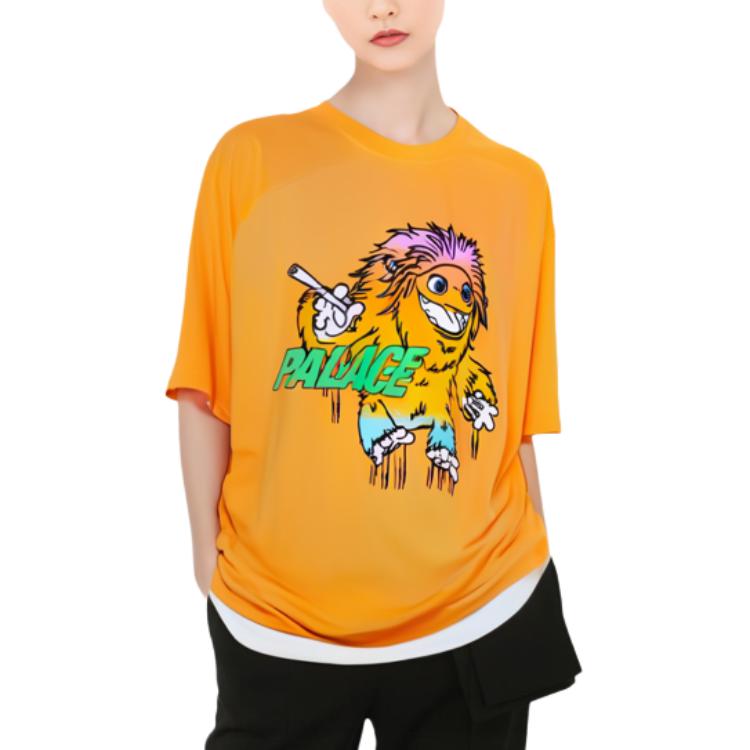 Palace FW21 Large Up T-Shirt Light Orange Cartoon Print Crew Neck Short Sleeve Unisex T-Shirt PAL-FW21-459