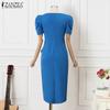 ZANZEA Women Casual Square Collar Summer Short Sleeve Elegant Dress