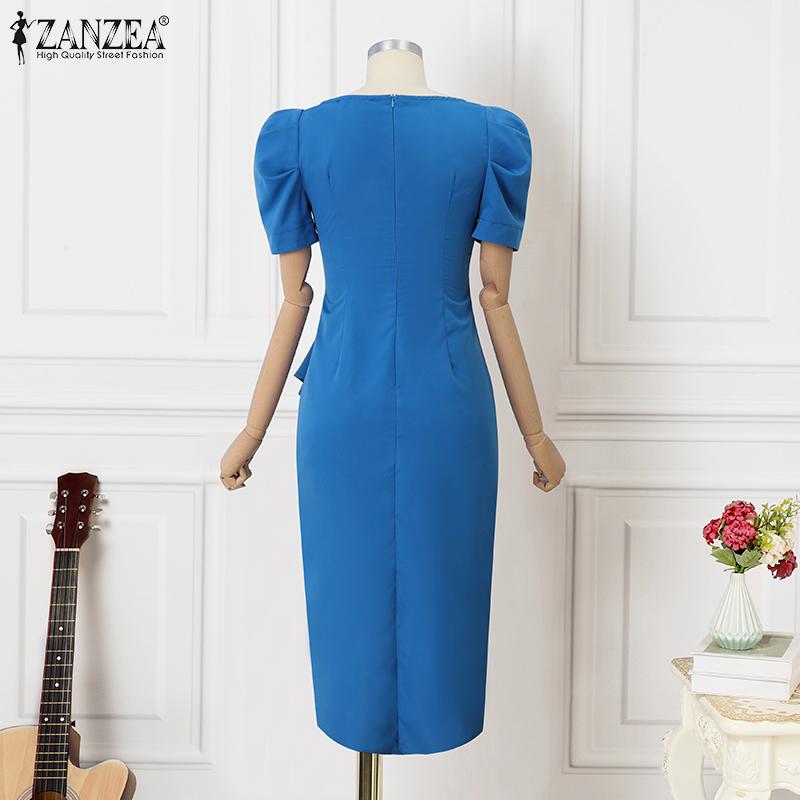 ZANZEA Women Casual Square Collar Summer Short Sleeve Elegant Dress