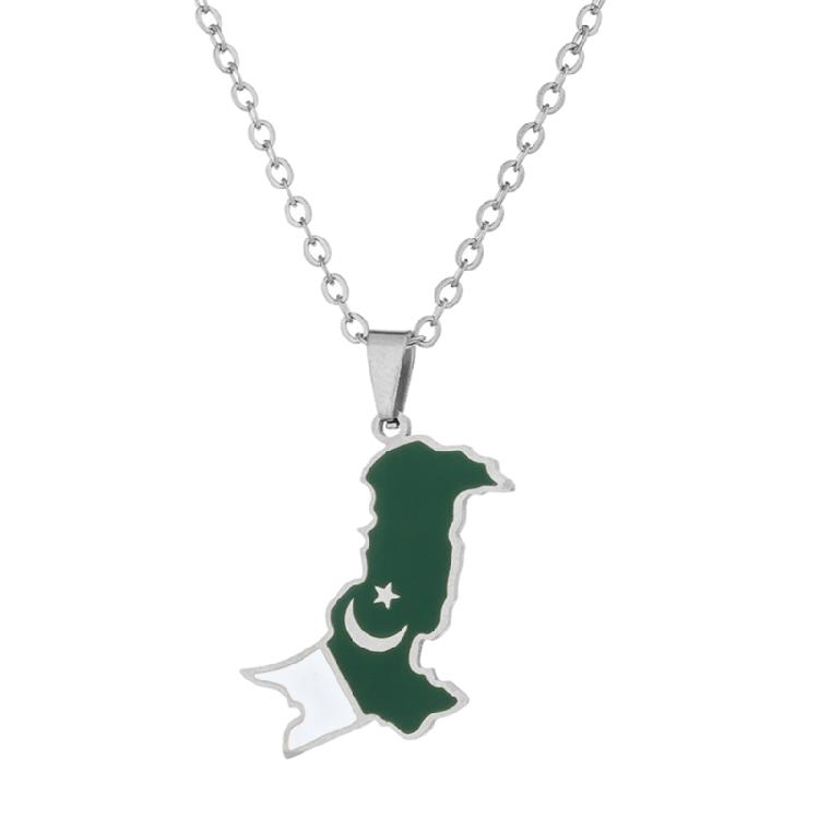 

Pakistan Map Shapes Neckchain Vintage National Maps Necklace Jewelry for Couple срібний