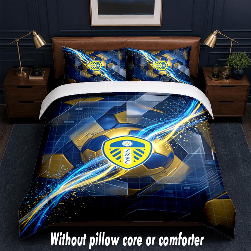 Leeds United Football Design Bed Bedding Set 1 Duvet Cover + 2 Pillowcases Soft Breathable Household Bed Linens