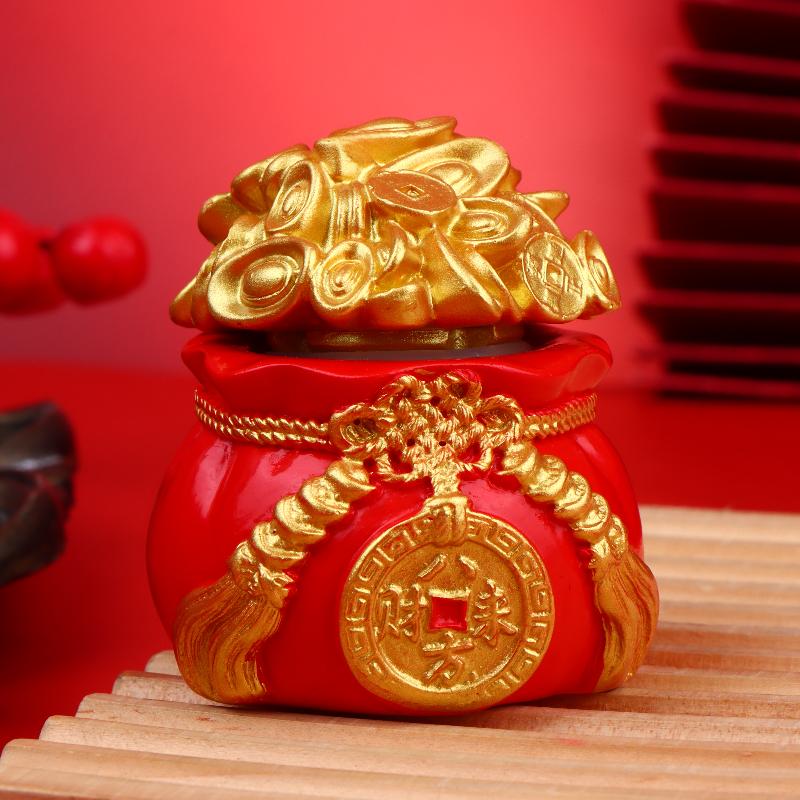 Fortunate Resin Chinese Money Bag Prosperity Figurine for Desk Home Wealth and Fortune Decor