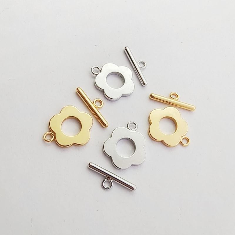 5Sets Flower Toggle Clasps Connector T-bar Necklace Bracelets Clasps Jewelry Making Findings Accessories Easy To Use
