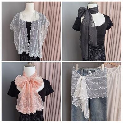 Solid Color Women's Lace Scarf Embroidered Flower Korean Version Scarf  Women's Accessory