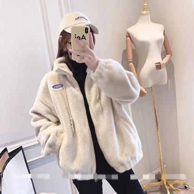 Women's Mid-Length Faux Mink Fur Plush Coat - Stand Collar, Winter Korean Style, Loose Fit.