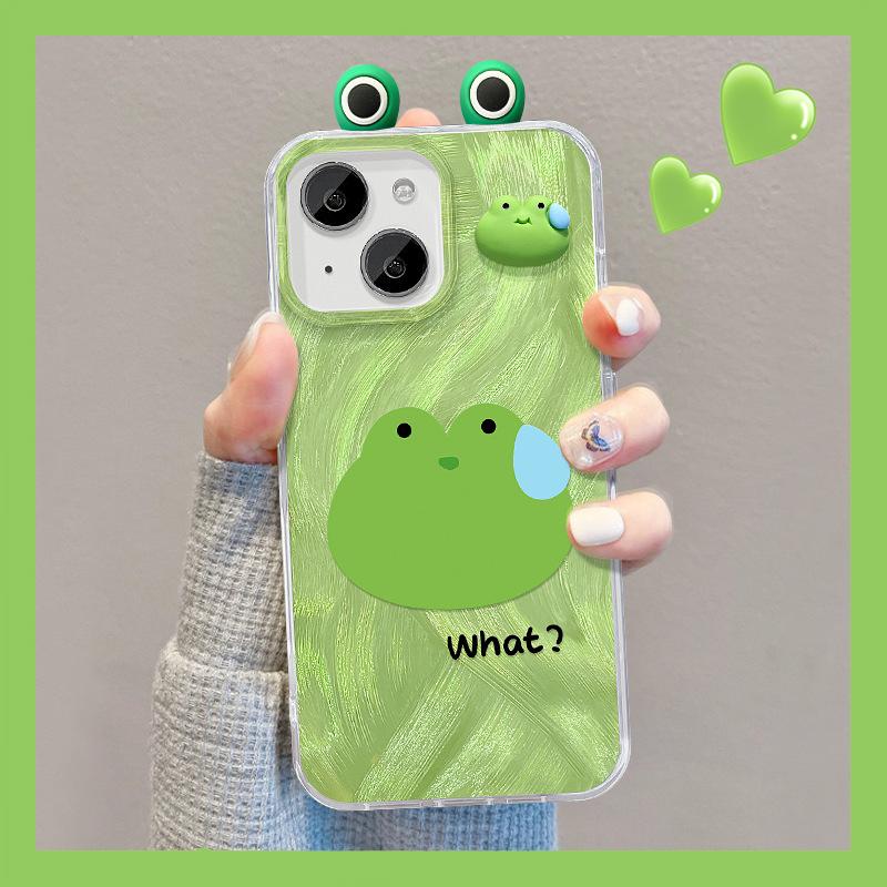 

Applicable To Apple 15 Mobile Phone Case Summer Iphone14pro Sweat Frog Doll Invisible Bracket 13 Feather Yarn IMD Hard iPhone SE (2nd Generation)
