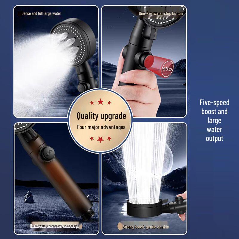 5-Speed Booster Handheld Shower Head Set with Spray Gun Design