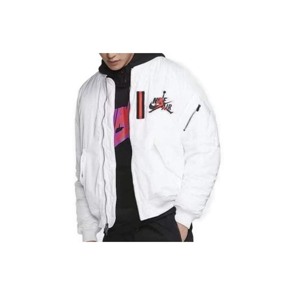 Jordan Wings MA-1 Logo Print Warm Casual Long-Sleeve Baseball Collar Jacket Men Jacket White AV2599-100