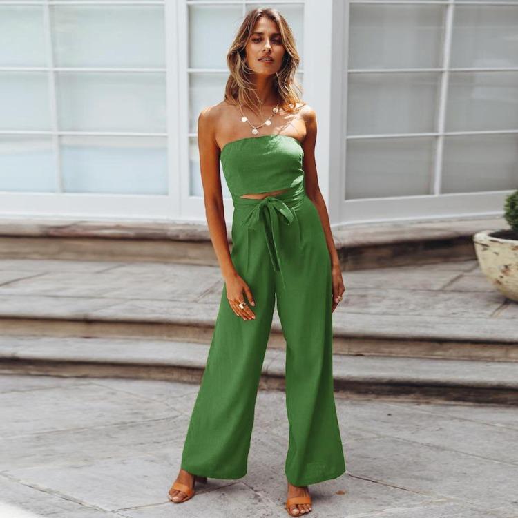 Women Slim Fit Backless Jumpsuit Set Straight Pants Spring Summer Outfit