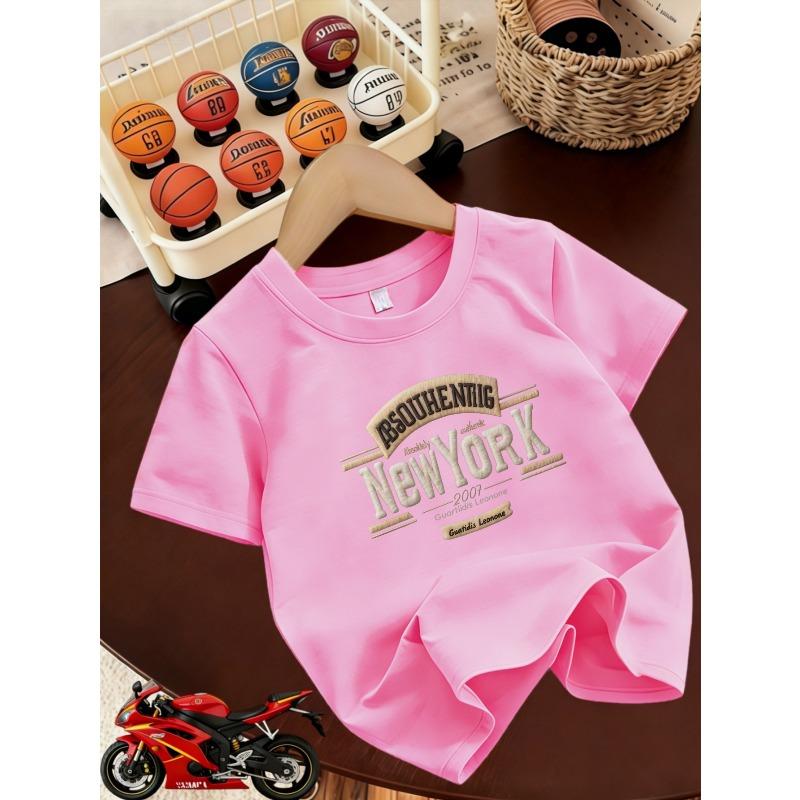 European sizes Boys' Fashion Short-Sleeve T-Shirt, Campus Style Casual Short-Sleeve Summer Top, Cotton Stylish Outerwear Short-Sleeve Tee