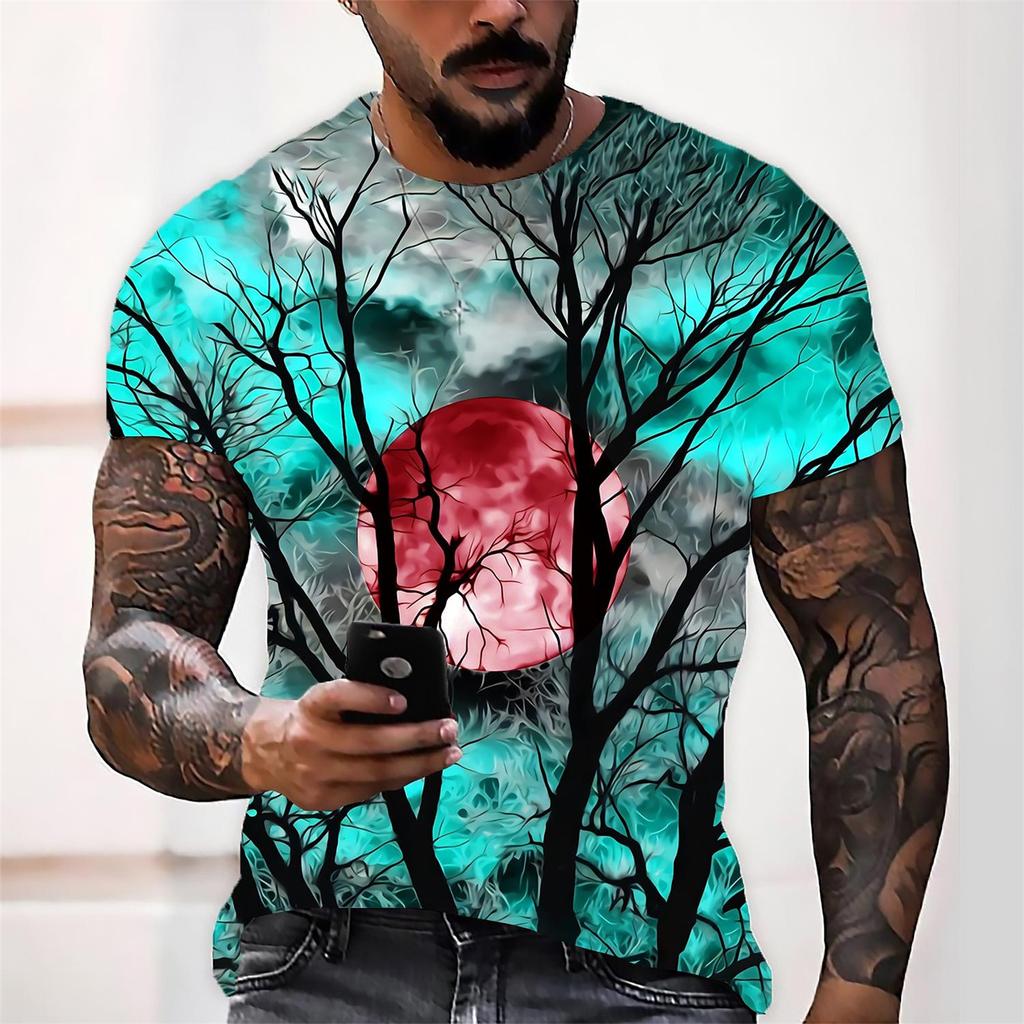 Men's Casual Printed Short Sleeve T Shirt Lightweight Breathable Crew Neck Tee Halloween Theme Graphic Design