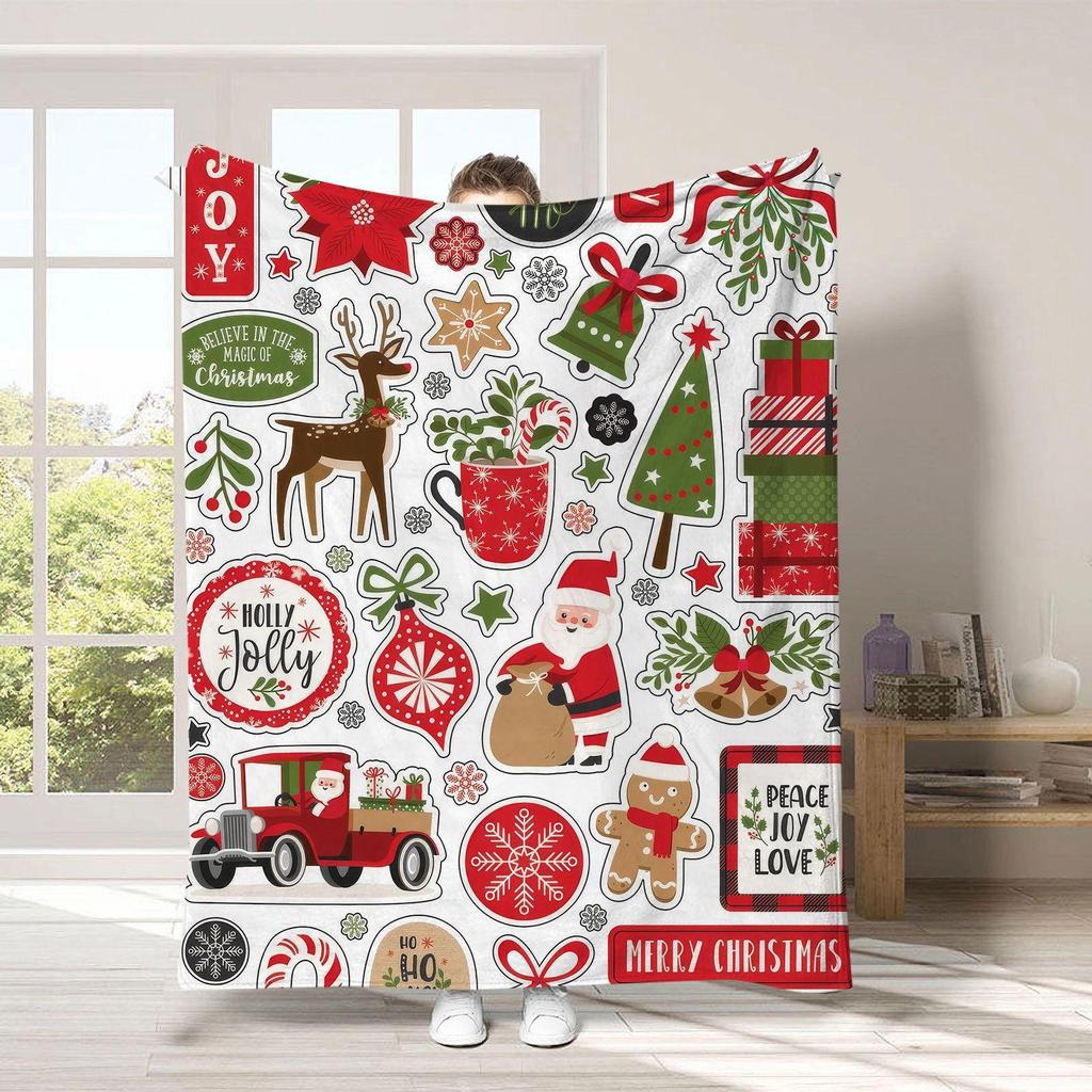 Christmas cartoon digital-printed polyester Bedroom velvet flannel cover blanket Fleece soft sofa cover blankets for beds