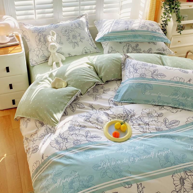 INS Double-sided Availability Pink Blue Cute Cat And Rabbit Bedding Set Duvet Cover Sheets With Pillowcases Full Size Bedroom