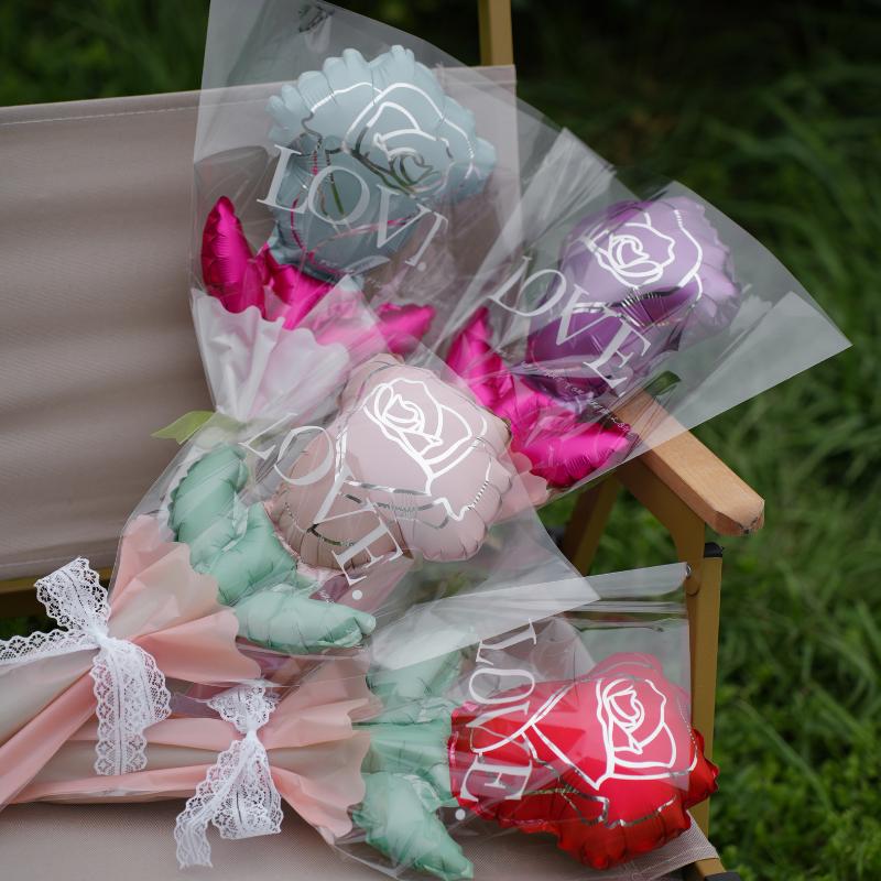 10/50Pcs Carnation Foil Balloons Valentine'S Day Rose Flower Balloon Decoration Valentine'S Day Flower Bouquet Birthday Decor