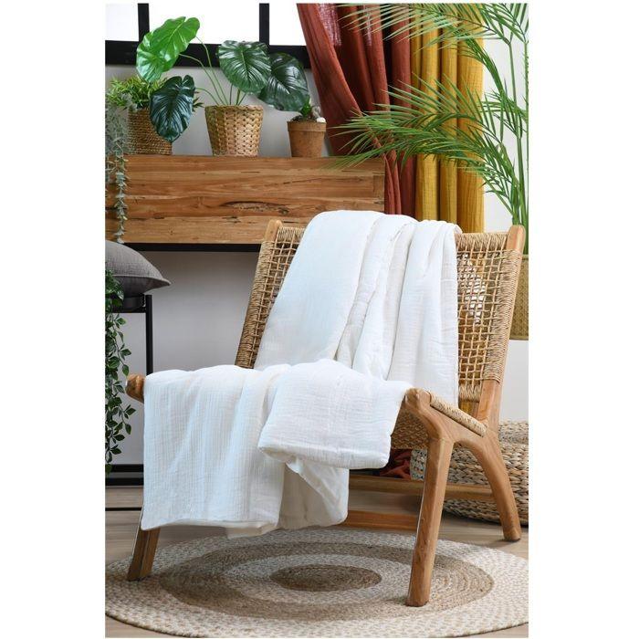 Plaid ou Edredon - Colors ecru - 125 x 150 cm - Double gaze de coton - Doux et confortable