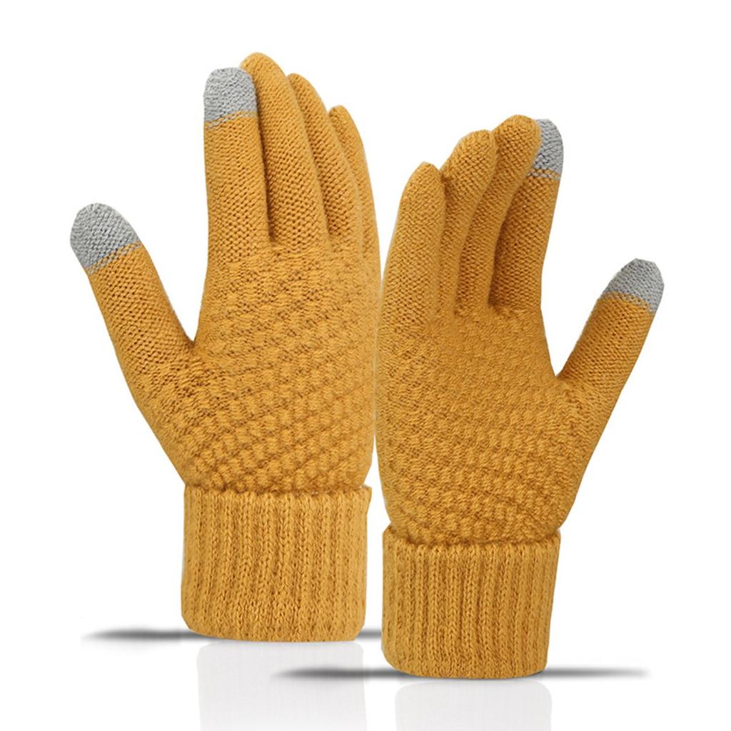 Touch Screen Gloves for Winter Warmth, Knitted with Thick Velvet, Windproof, Cycling, Men's and Women's Cold Resistant, Woolen, Simple Gloves