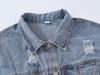 Women's Retro Patchwork Denim Jacket - Frayed Hem, Slimming, Loose Fit, Plus Size, Spring & Autumn Casual Style with Pockets