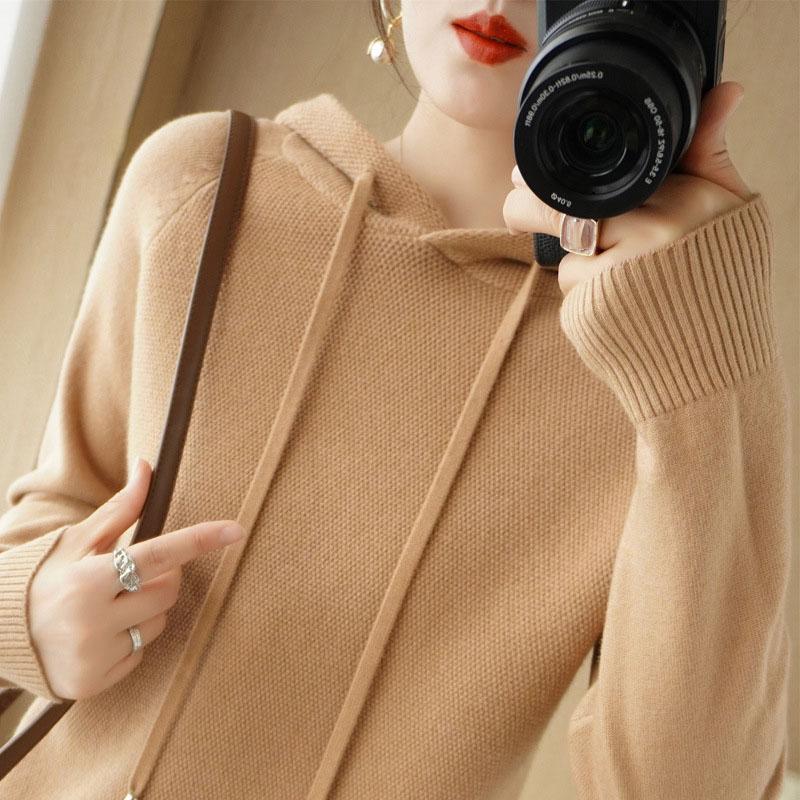 Hooded Sweater Woman Long Sleeve Warm Bottoming Shirt Solid Casual Pullovers Knit Tops Korean Fashion Jumper