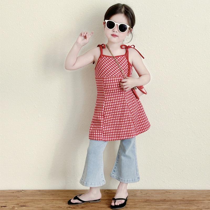 Rochie de vară tip furou pentru copii Rochie de soare Rochie cu carouri roșii și albe pentru fete Rochie pentru copii