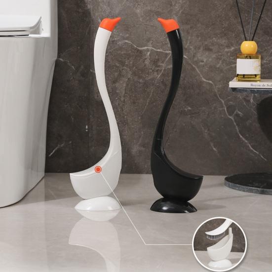 Yousheng Toilet Brush Dense PP Bristles Curved Long Handle Swan Shape Bathroom Brush with Leak-Proof Removable