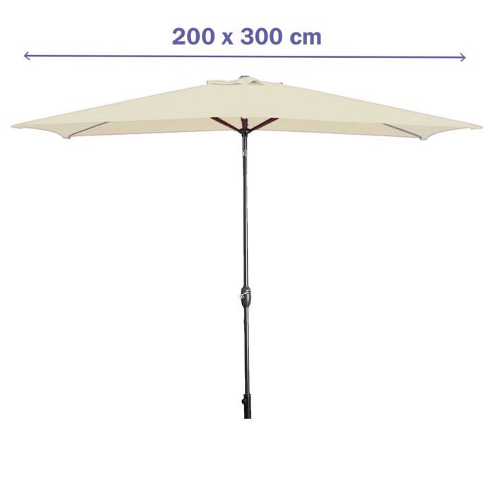 Parasol rectangulaire - MARBUENO SUMMER - 200x300 cm - Beige - 8 baleines en acier - Toit type cheminée
