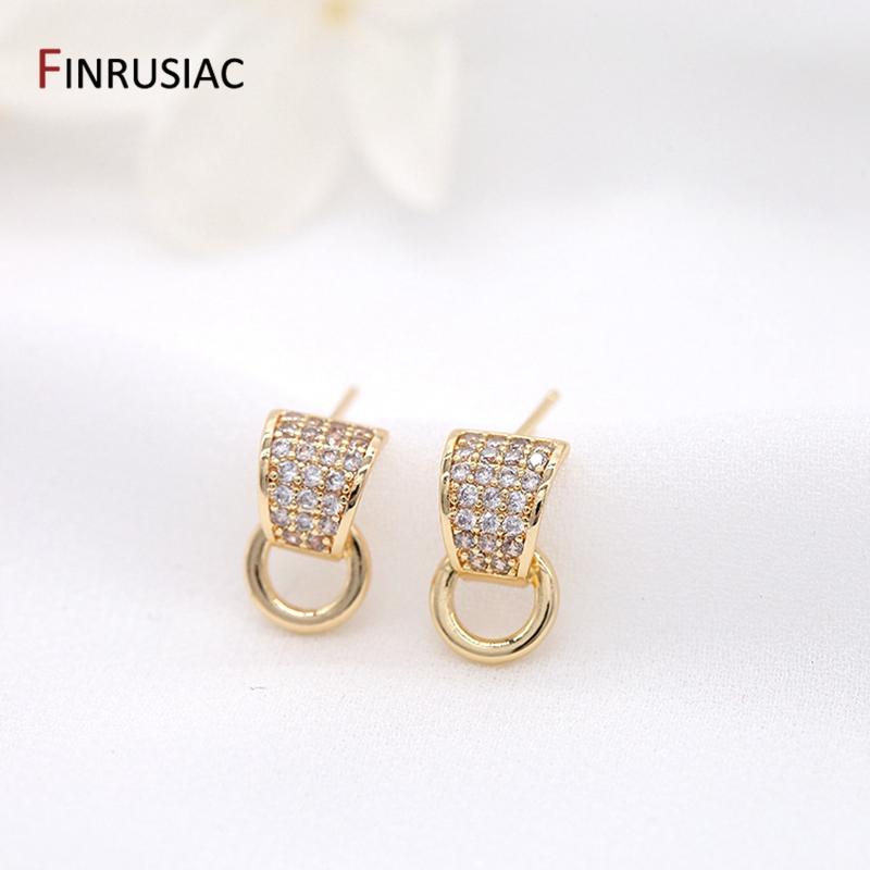 

14K Gold-Plated Brass Pave Setting Zirconia Post Earrings For Women Lady Jewelry Accessories 1 Pair