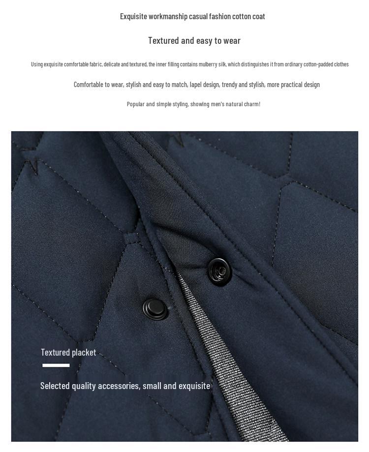 Lekka pikowana kurtka męska z wzorem rombów - Jedwab morwowy, Ciepła odzież wierzchnia na jesień/zimę.