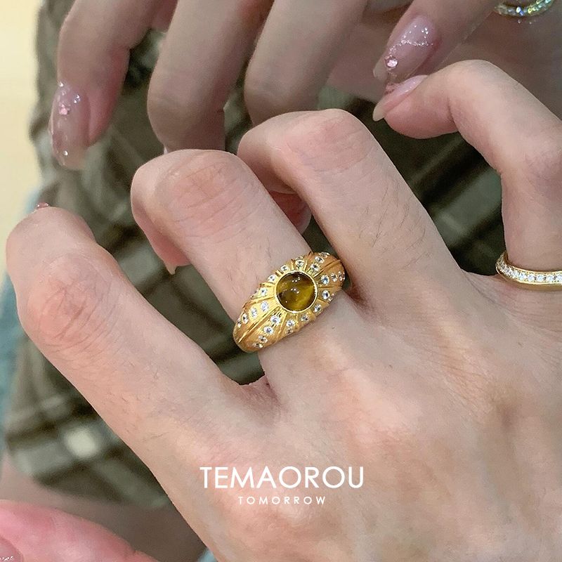 

Accessible Luxury Micro-Inlaid Chinese Ancient Style Metal Ring Female Niche Style Zircon Middle Ancient Ring Single ~ Open Ring