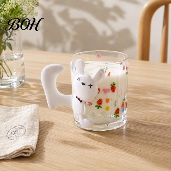 Milk Drinking Glass Cute Cat Mug, Clear Coffee Cup with Handle, Funny Hot Water Safe Glassware for Tea, Milk, Coffee, Gifts Women, Lovers Animal