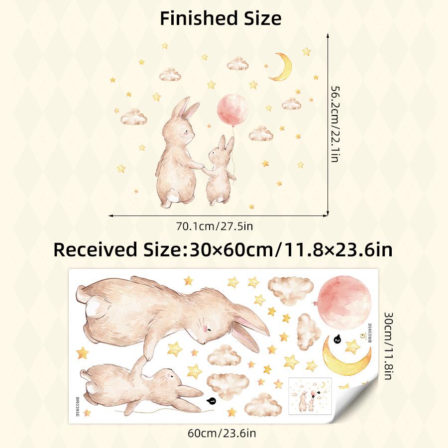 Cartoon Cute Animals Moon Cat Rabbit Wall Stickers for Kids Room Background Bedroom Decoration Girls Home Decor Living Room