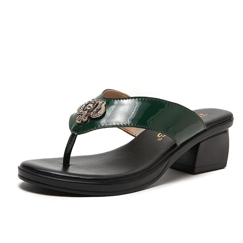 Fashion GKTINOO 2025 Summer Women Slippers Patent Leather Slides Shoes Thick Heels Beach Sandals Women Outside Fashion Flip Flops