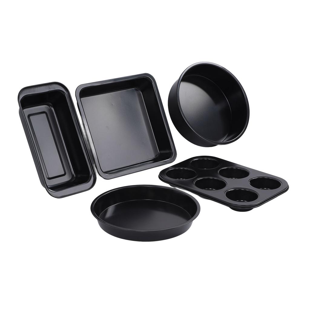 Bakeware Set Professional Carbon Steel Baking Pans Set with Cake Mold Baking Pans Pizza Tray for Home KitchenBlack
