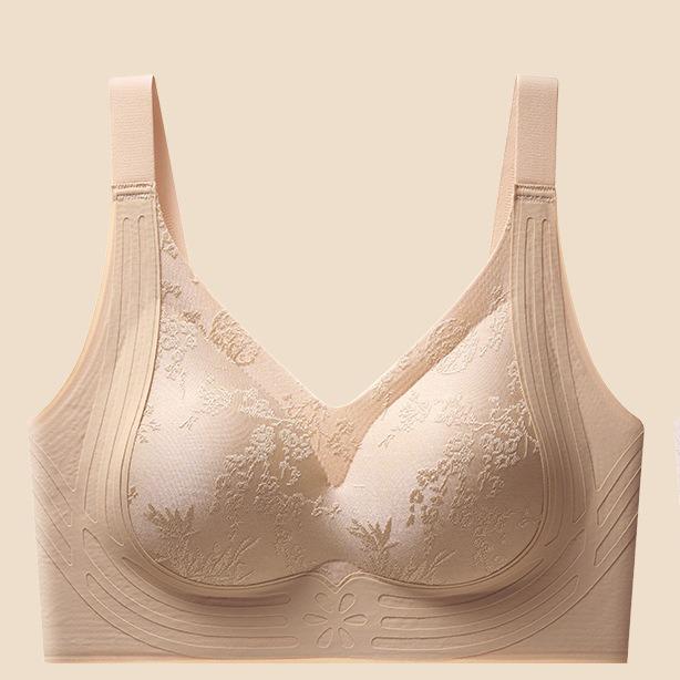 Seamless Embossed Bust Lifting Bra, Wireless Fixed Cup Anti-Sag Back Smoothing Shaping Bra