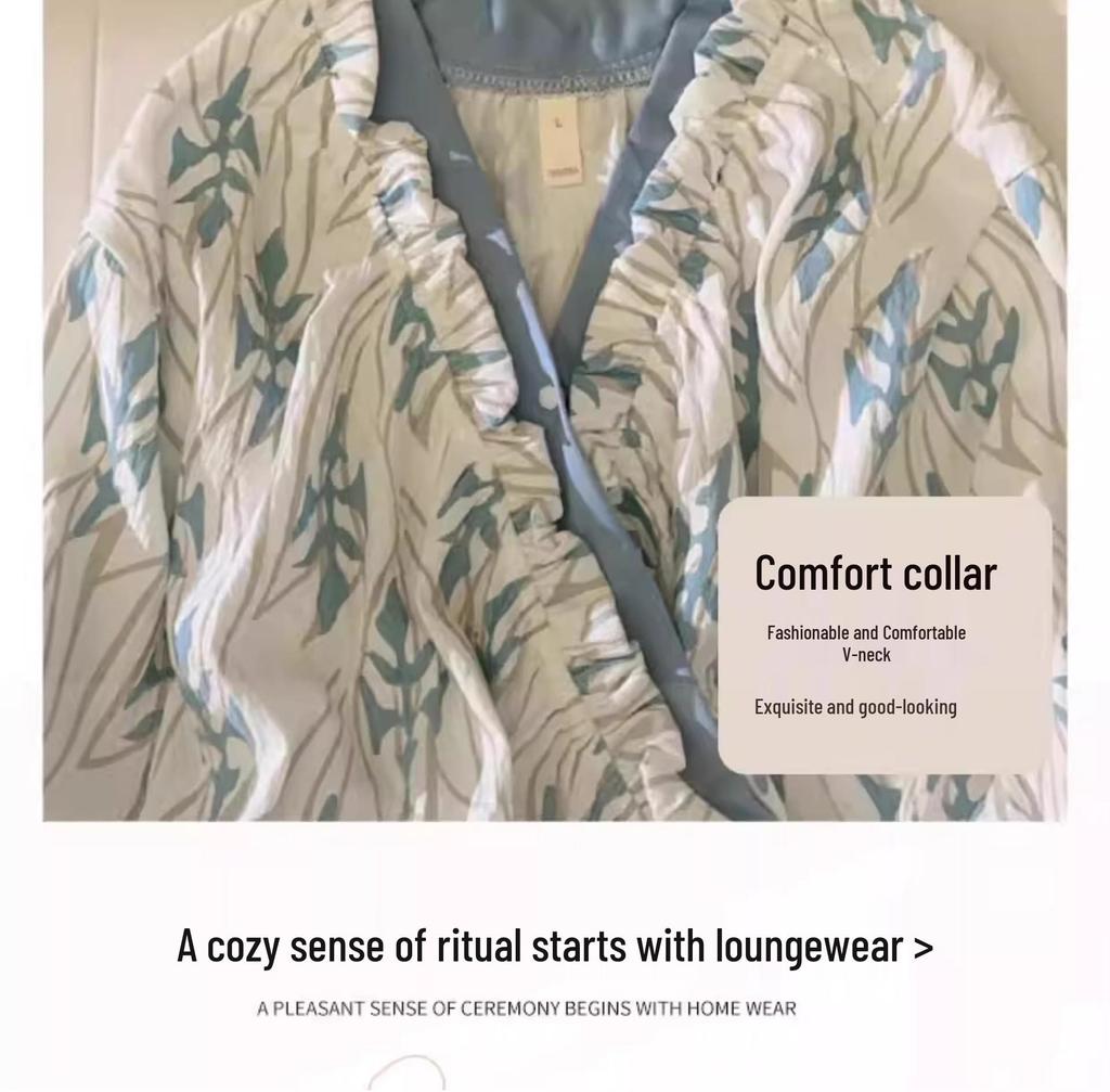 2026 Spring Cloud Cotton Long Sleeve Tie-Up Nightgown - Sweet, Cute, Comfortable Women's Loungewear