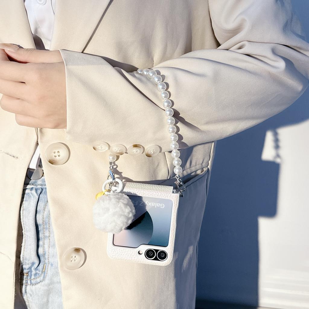 Luxury Litchi Pattern Genuine Leather Hinge Case For Samsung Z Flip 3 4 5 6 5G Flip5 Flip6 3-piece Set Hinge Cover Coque Shell