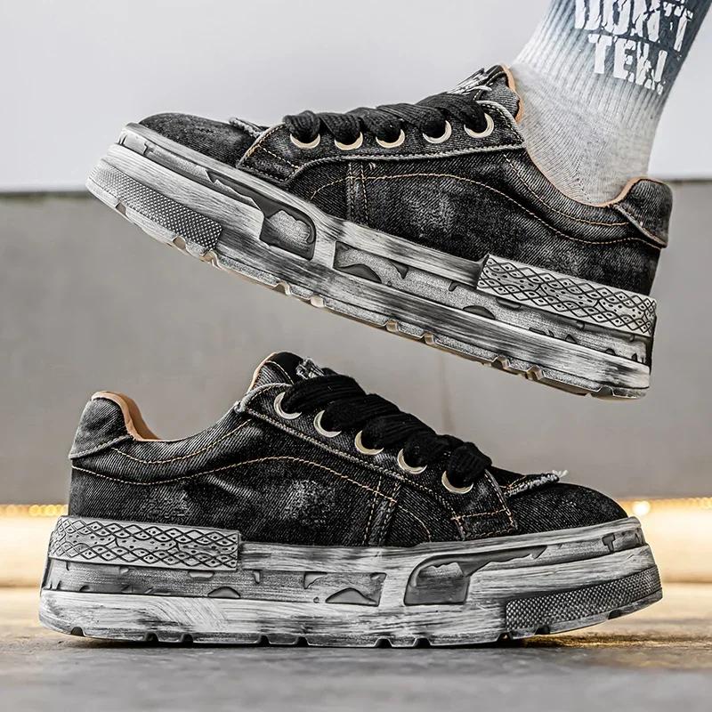 

The New Summer 2025 Denim Trendy and Fashionable Casual Shoes, Thick-soled Height-increasing Men s Shoes 44 чорний
