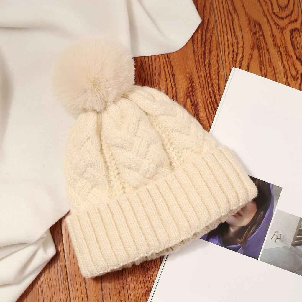 Hat Winter Women's Wool Hat Winter Big Hairball Solid Color Versatile Couple Warm Plush Thickened Outdoor Cycling