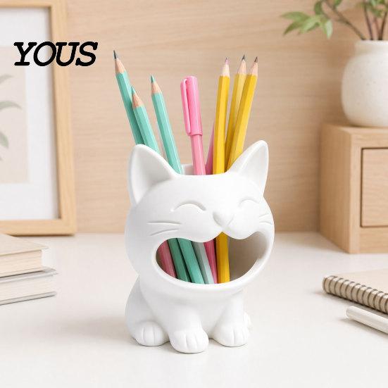 3D Printed Pen Cup Cat Shaped Candy Bowl, Cute Storage Container, Desktop Desk Organizer Holder, Versatile for Pencils Jewelry Hair Ties