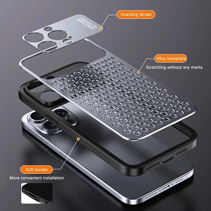 Aluminum Alloy Phone Case For 17 16 15 14 13 Pro Max Metal Breathable Back Cover