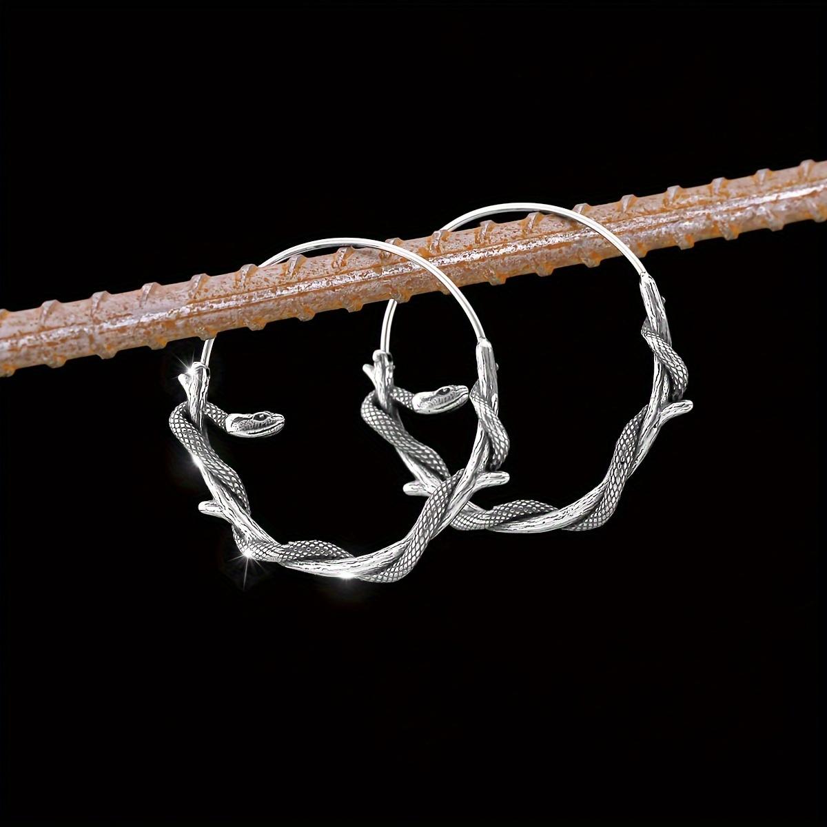 Men s Hip Hop Gothic Serpentine and Branch Round Earrings - Punk Style, Perfect Birthday Gift for Brothers