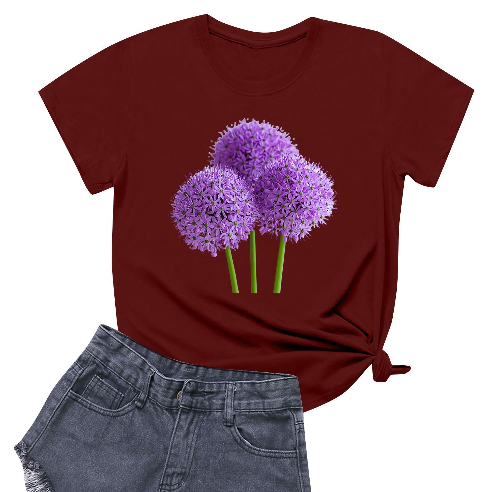 

Женская повседневная футболка с круглым вырезом и короткими рукавами с принтом M винный