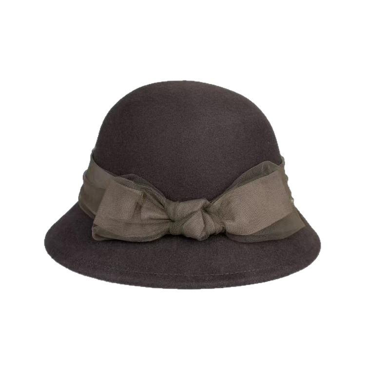 High sense Hepburn style bow wool top hat women's autumn and winter fashion versatile basin hat bucket hat shows small face